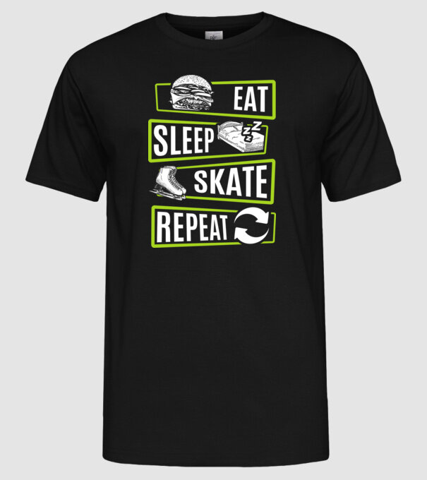 Eat sleep repeat patinaj V2 model negru pe tricou