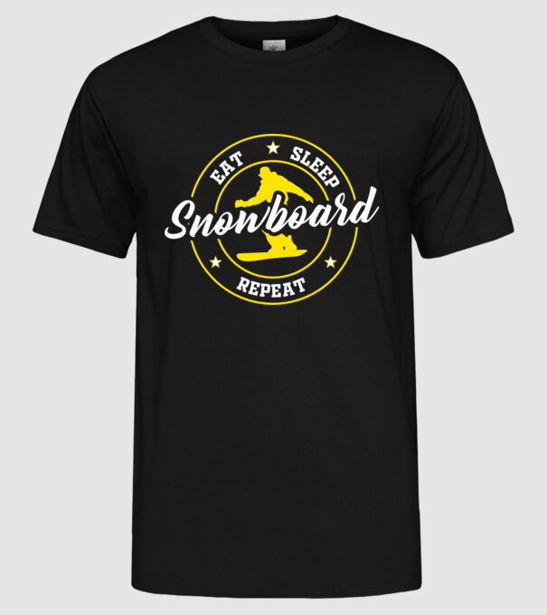 eat sleep snowboard model negru pe tricou