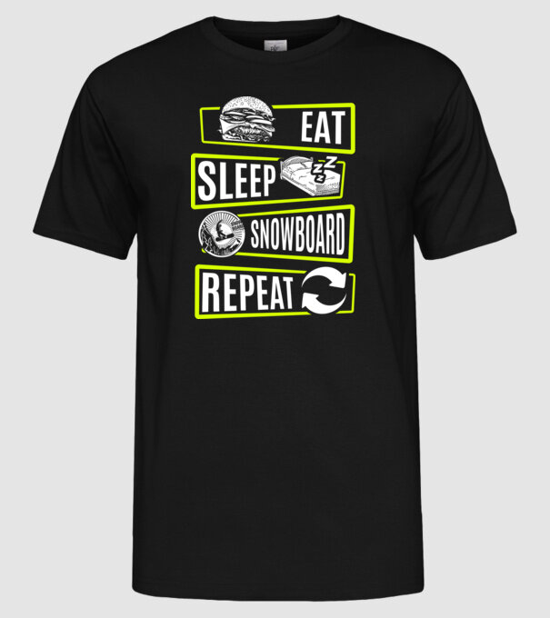 Eat sleep SNOWBOARD repeat V2 model negru pe tricou