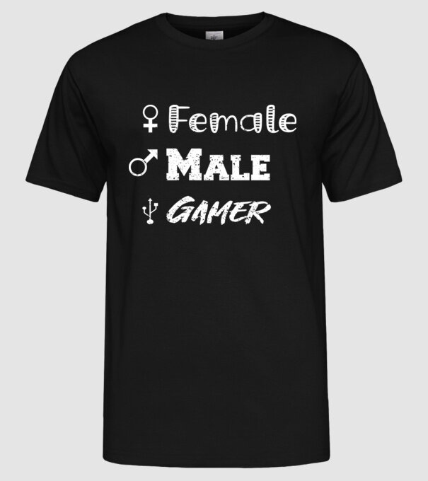 Female Male Gamer model negru pe tricou