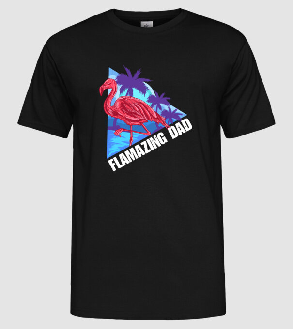 Flamingo dad model negru pe tricou