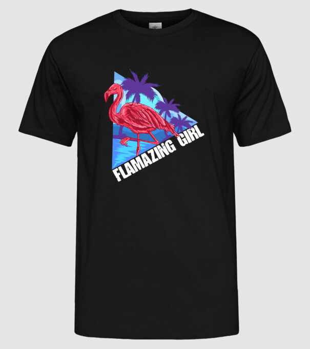 Flamingo girl model negru pe tricou