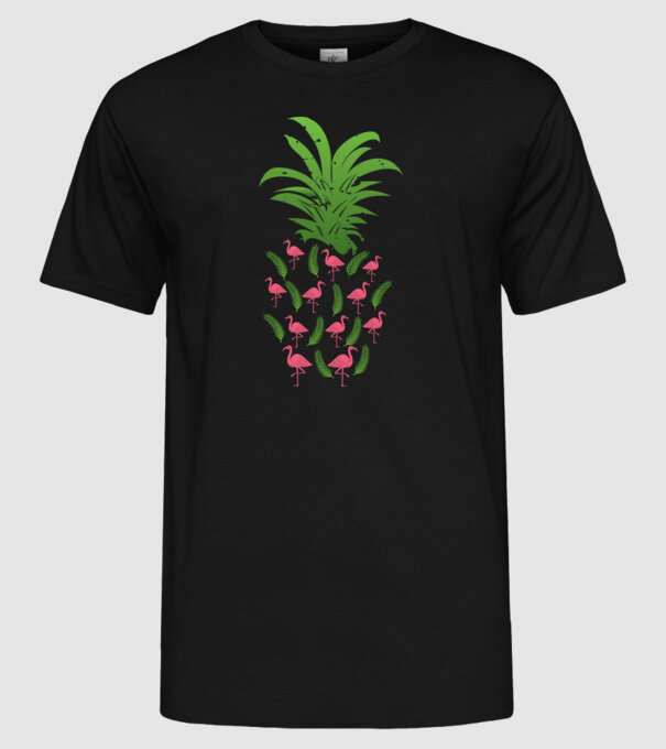 Flamingo ananas model negru pe tricou