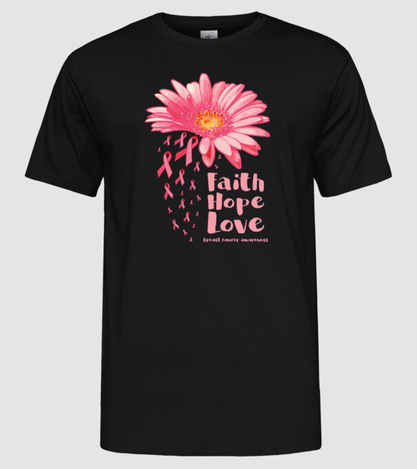 Gerbera faith hope love model negru pe tricou