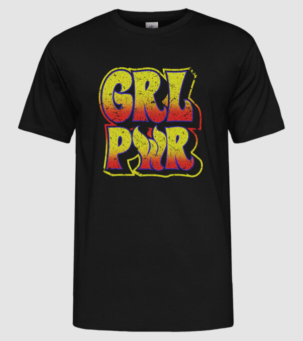 Girl Power retro model negru pe tricou