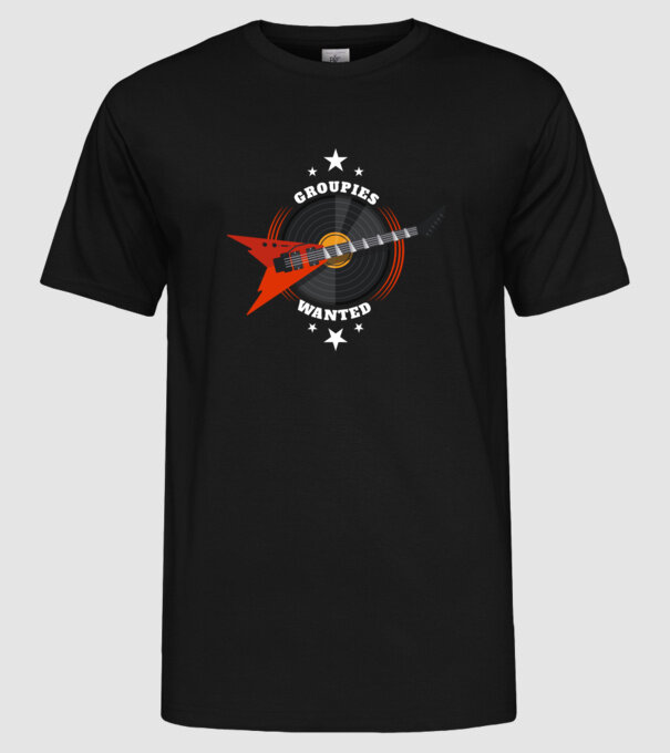 Groupies Wanted model negru pe tricou