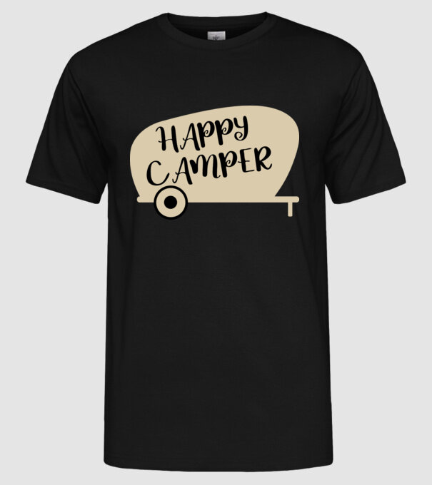 Happy camper text model negru pe tricou