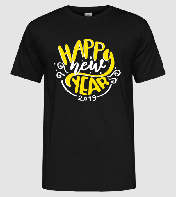 Happy new 2019 model negru pe tricou