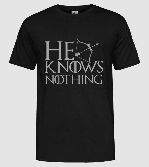 Cuplu He knows nothing model negru pe tricou