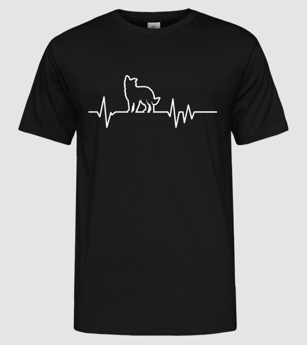 Heartbeat line Border Collie model negru pe tricou