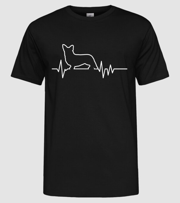 Heartbeat line Corgie model negru pe tricou