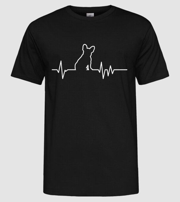 Heartbeat line Francia Bulldog model negru pe tricou