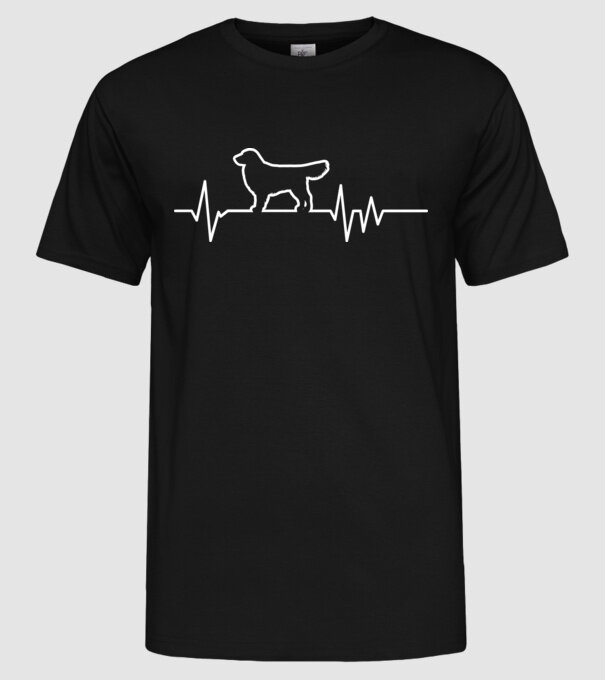 Heartbeat line Golden Retriever model negru pe tricou