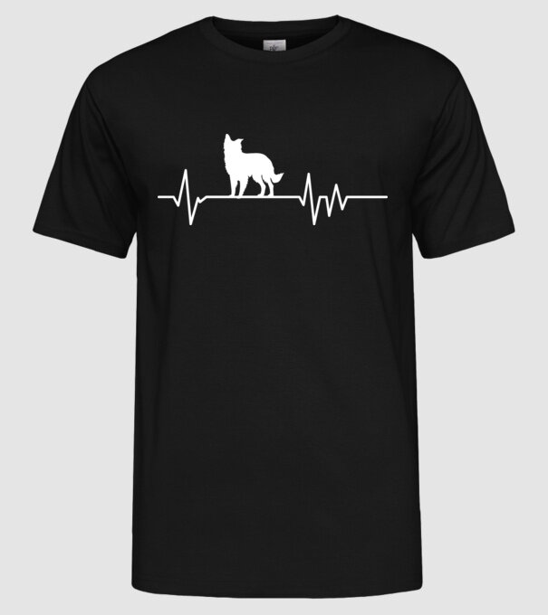 Heartbeat silueta Border collie model negru pe tricou