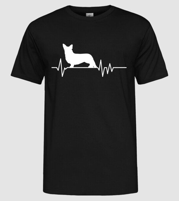 Heartbeat silueta Corgie model negru pe tricou