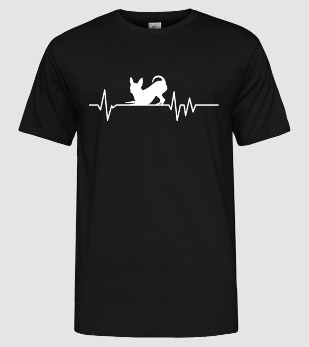 Heartbeat silueta Chihuahua model negru pe tricou