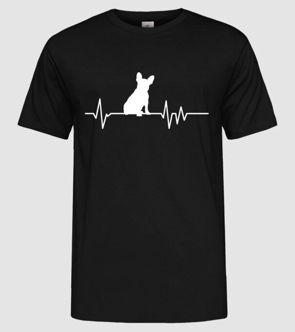 Heartbeat siluetă Bulldog francez model negru pe tricou