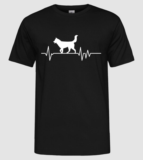 Heartbeat silueta Husky model negru pe tricou