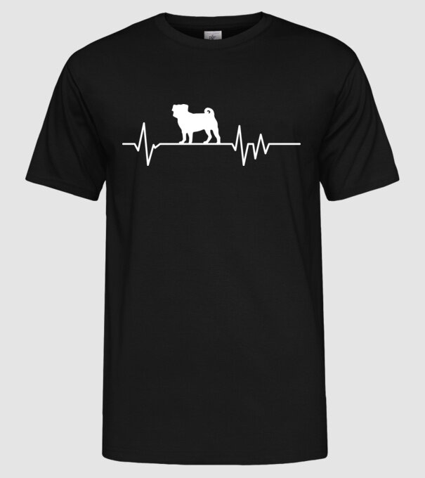 Heartbeat silueta Mops model negru pe tricou