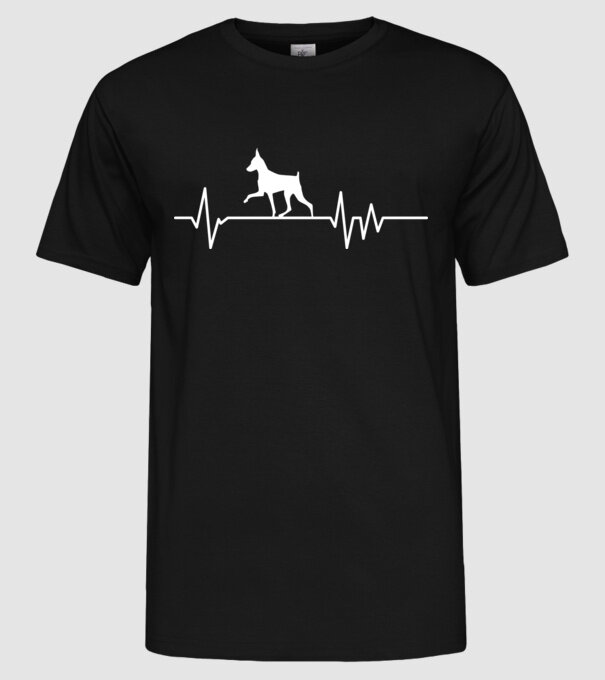 Heartbeat silueta Pinscher model negru pe tricou