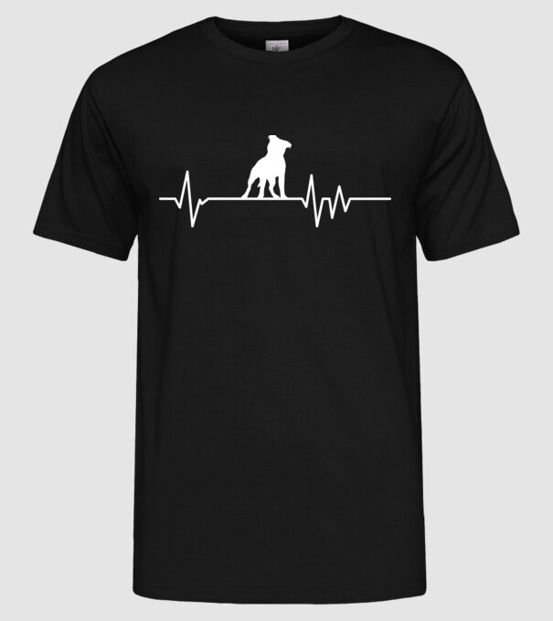 Heartbeat silueta Staffordshire terrier model negru pe tricou