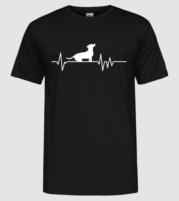 Heartbeat silueta Teckel model negru pe tricou