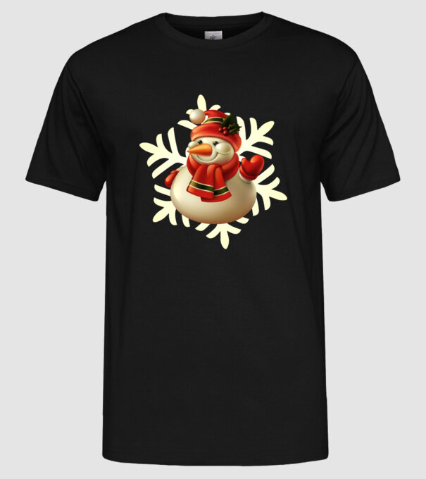 Om de zăpadă Moș Crăciun model negru pe tricou