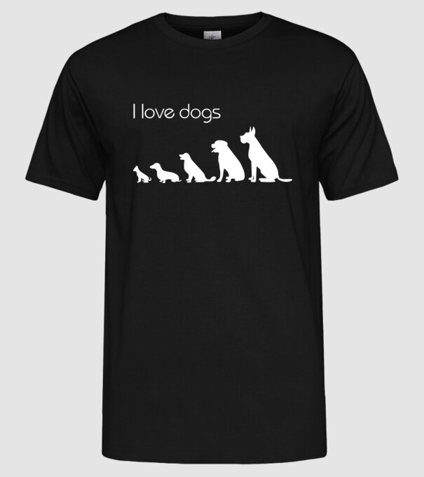 I love dogs model negru pe tricou