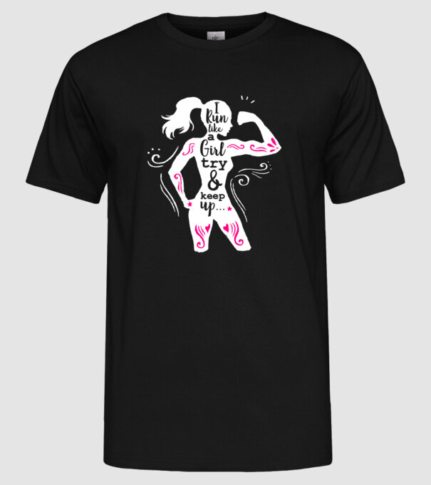 i run like a girl model negru pe tricou