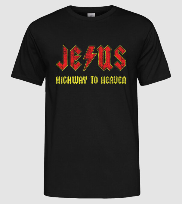 JESUS HIGHWAY TO HEAVEN model negru pe tricou