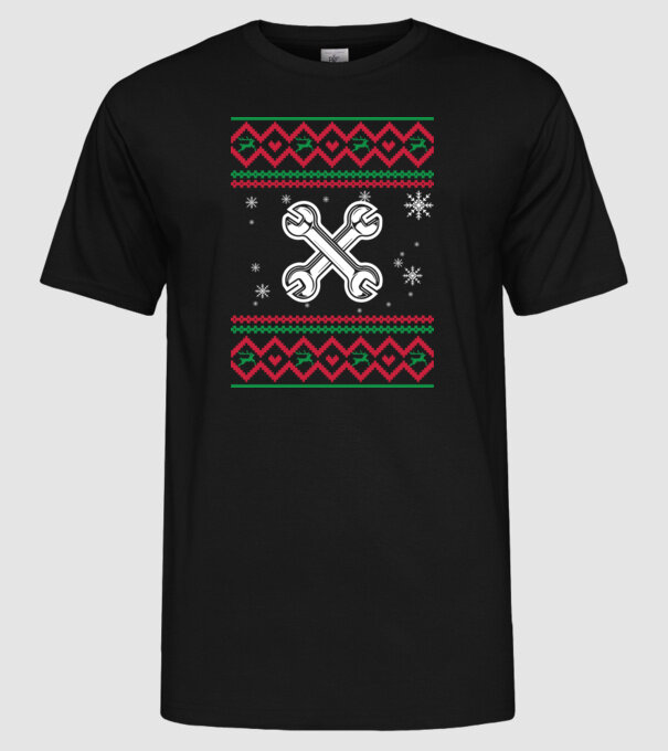 Model tricotat de Crăciun - mecanic auto model negru pe tricou