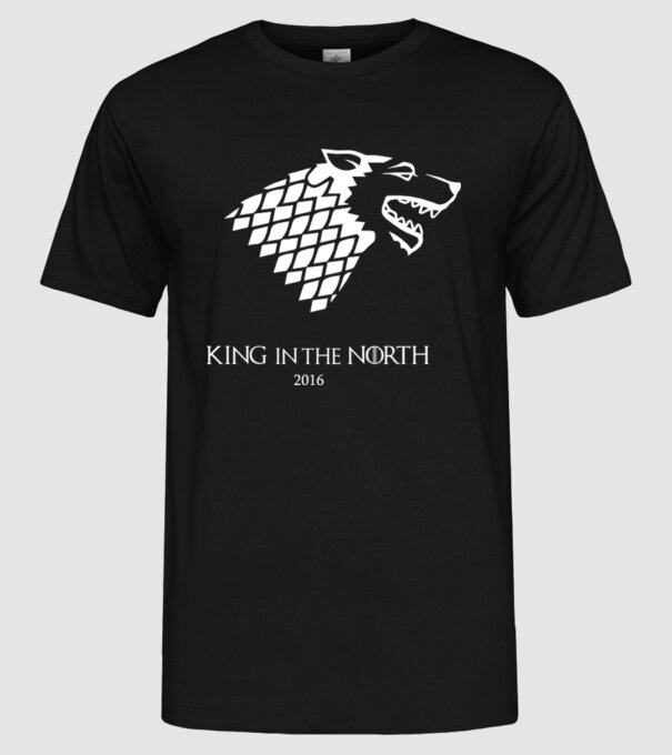 King in The North Wolf model negru pe tricou