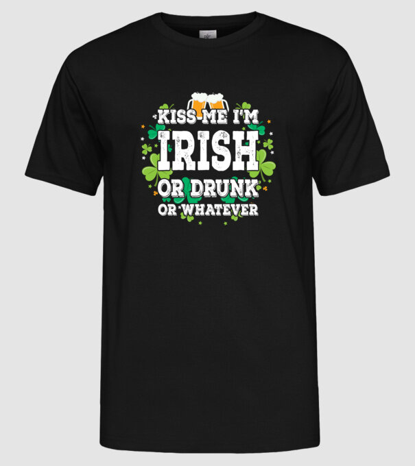 'Kiss me I''m Irish or Drunk' model negru pe tricou