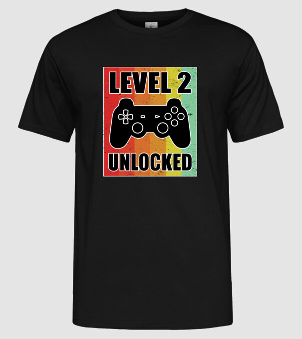 level 2 unlocked retro gamer model negru pe tricou