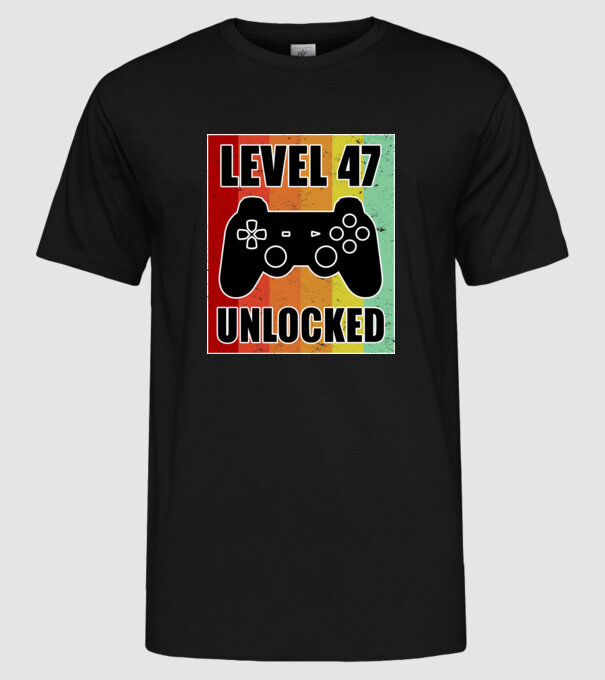 level 47 unlocked retro gamer model negru pe tricou