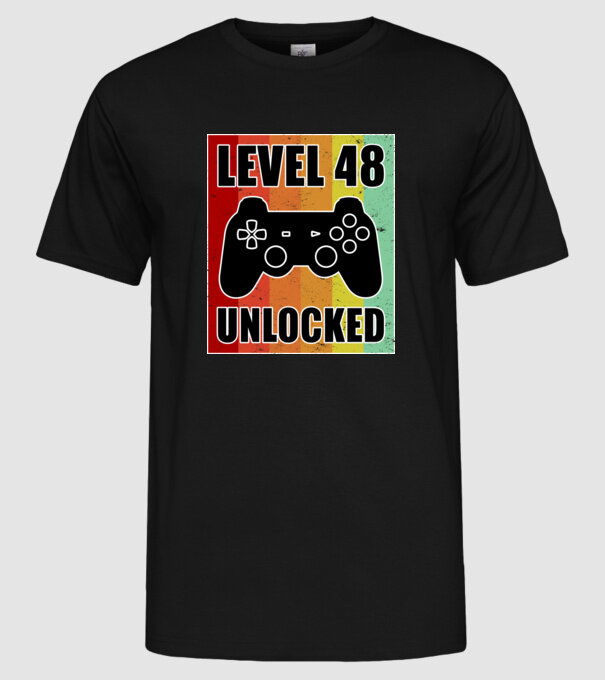 level 48 unlocked retro gamer model negru pe tricou
