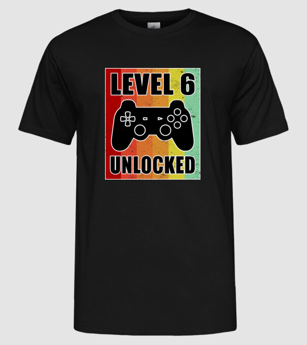 level 6 unlocked retro gamer model negru pe tricou