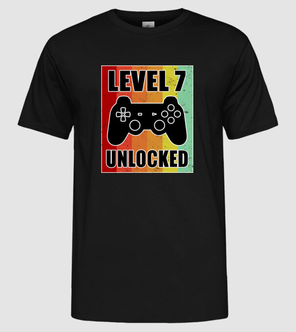 level 7 unlocked retro gamer model negru pe tricou