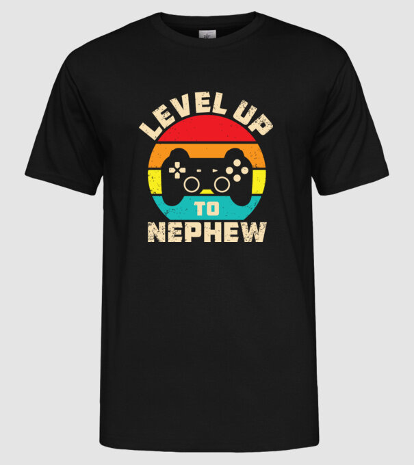 Level Up Nephew model negru pe tricou