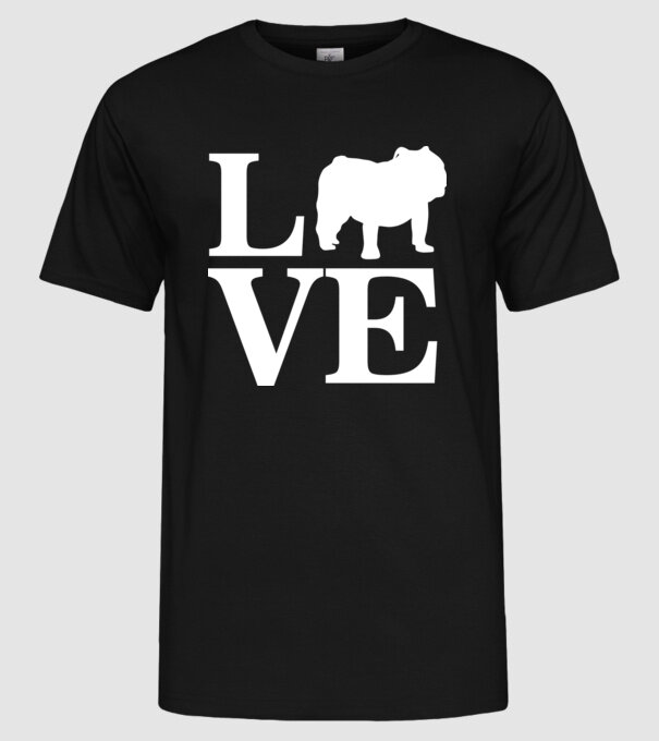 LOVE BULDOG ENGLEZESC model negru pe tricou