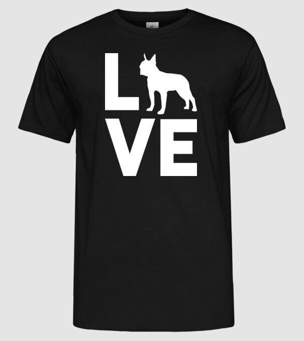 LOVE Boston Terrier model negru pe tricou