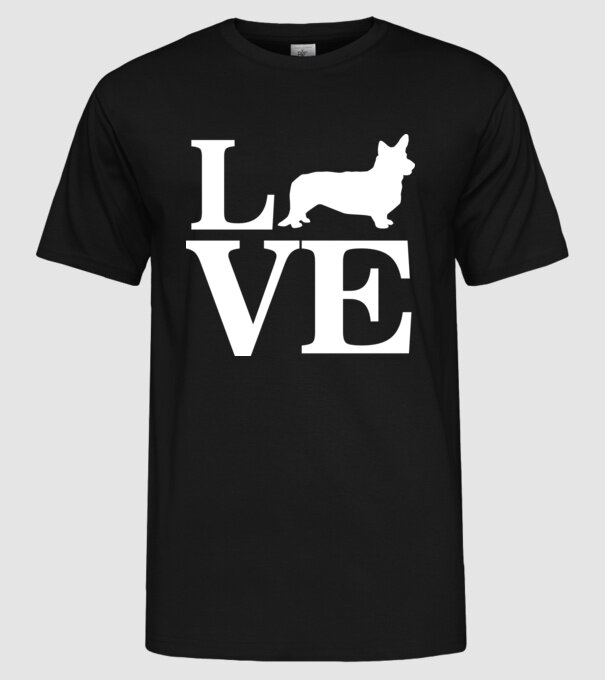 LOVE CORGIE model negru pe tricou