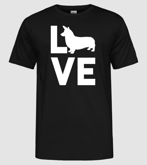 LOVE Corgie model negru pe tricou