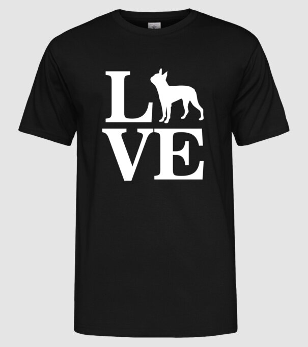 LOVE FRANCIA BULLDOG model negru pe tricou