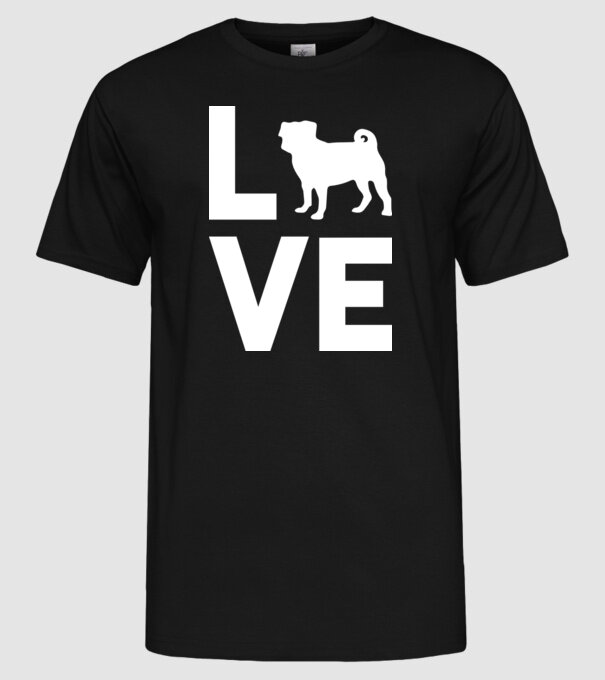 LOVE Mops model negru pe tricou