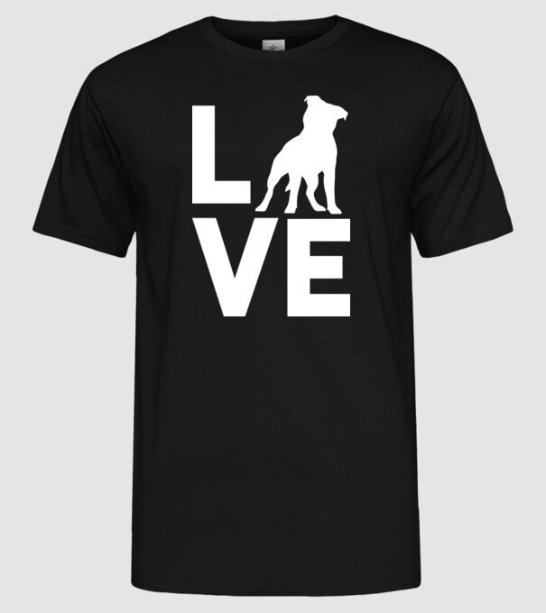 LOVE Staffordshire Terrier model negru pe tricou