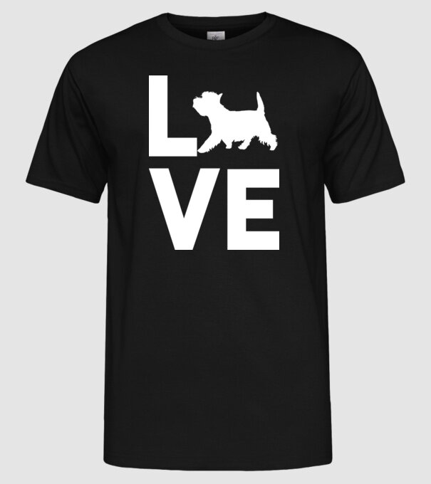 LOVE Westie model negru pe tricou