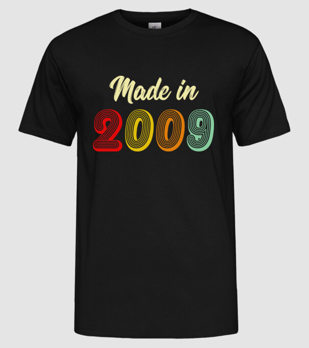 made in 2009 retro model negru pe tricou