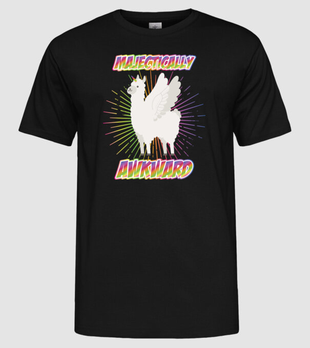 Majestically Awkward model negru pe tricou