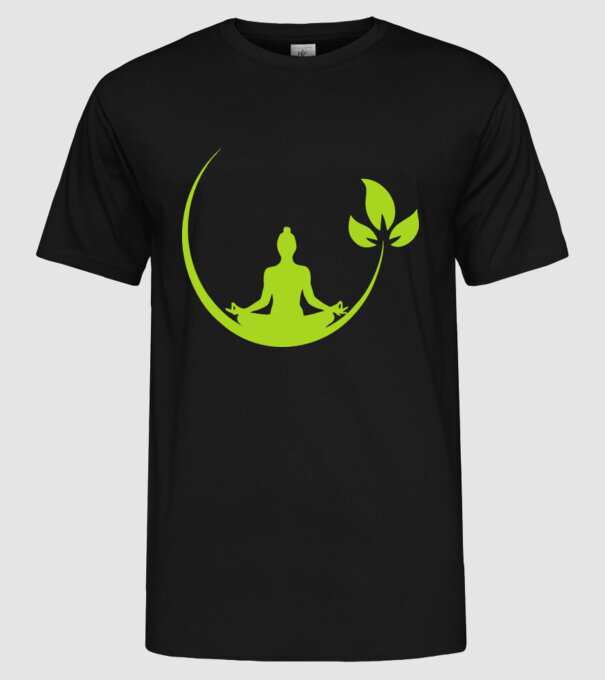 meditation leaf model negru pe tricou